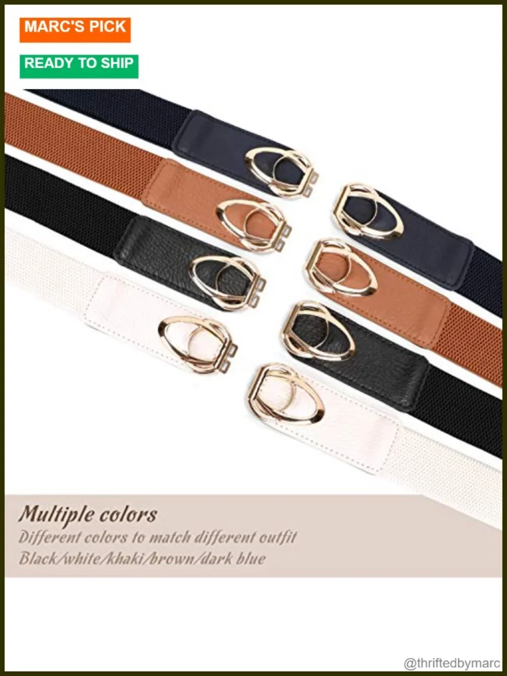 Skinny Stretch Vintage Waistband with Gold Buckle 4 Pack